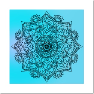 Flower mandala in blue Posters and Art